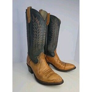 Texas Made In USA Cowboy 8.5 D Cowgirl 10 D Boots Tan Leather & Blue Suede Boots